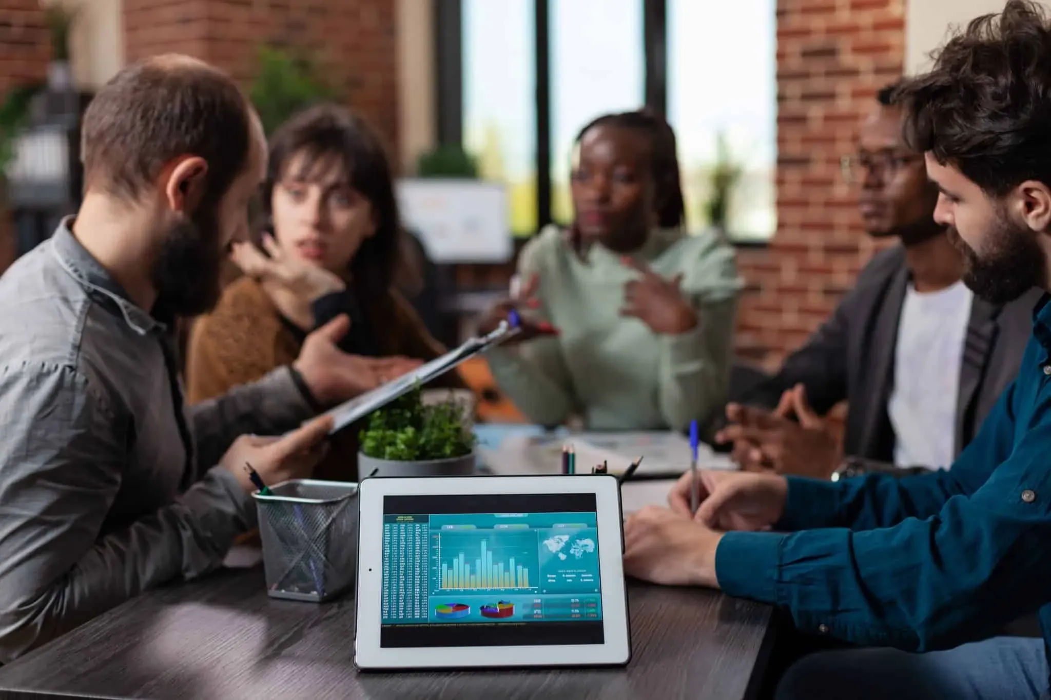 Tablet computer having company turnover on screen